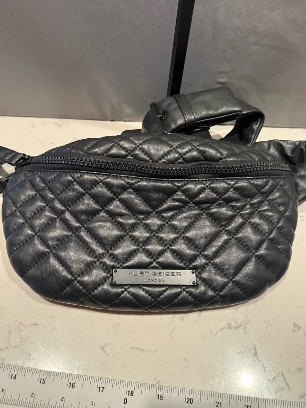 Kurt Geiger Black Quilted Leather Crossbody Belt Bag